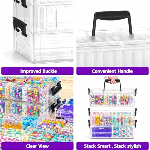 VANSUNS Bead Organizer Box 58 Pcs, 3-Tier Stackable Storage Box, and 3 Different Container Sizes Small Plastic Containers ...
