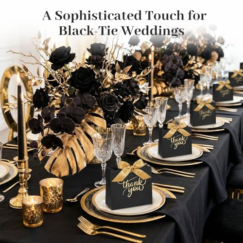 VGOODALL 24PCS Thank You Gift Bags, 4.5x3.9x1.7Inches Mini Party Favor Bags Black Treat Boxes with Bow Ribbon for Wedding ...