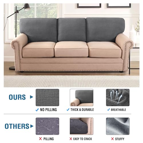 H.VERSAILTEX Jacquard Couch Cushion Covers High Stretch Sofa Covers for 3 Cushion Couch Furniture Protector Spandex Anti-S...