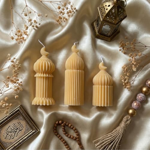 Lyrow 3 Pcs Ramadan Mubarak Scented Soy Candles Eid Islamic Muslim Home Decor Ramadan Mosque Shaped Small Pillar Candles S...