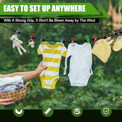2 Pack Camping Clothesline Portable 12 Clothespins, Camping Accessories Travel Clothesline for Outdoor Indoor, Retractable...