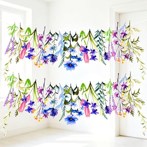 JeVenis Wildflower Garland Wildflower Flower Banner Garland for Tea Party Floral Bridal Shower Baby Shower Decoration Birt...