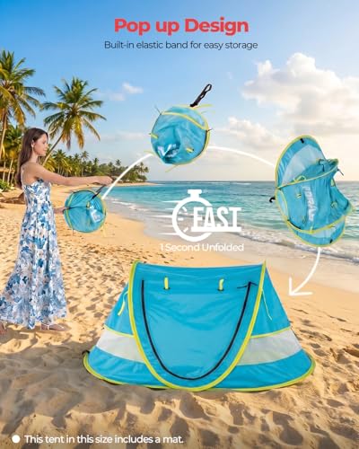 Poray Portable Baby Beach Tent with UPF 50+ Sun Shelter,Mosquito Net and Sunshade, Ideal Pop Up Kids Travel Tent with Carr...