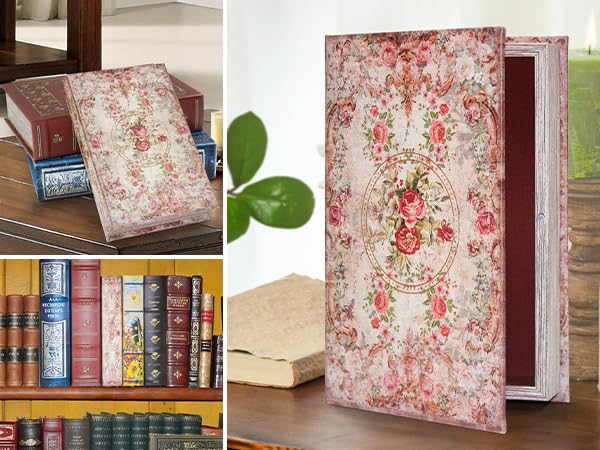 ZWUCAY Book Box Decorative Storage Box Faux Wood with Magnetic Cover Storage for Hidden Jewelry,Photos, Greeting Cards,Rem...