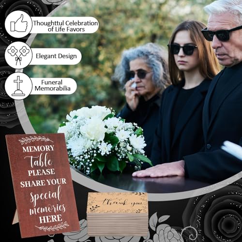 Gersoniel Celebration of Life Memory Cards Share a Memory Wood Box Funeral Wooden Table Sign with Pens 60 Pcs Memorial Car...