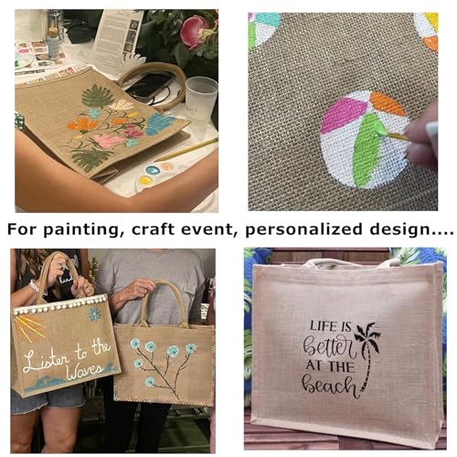 LyyGuanYoo 6 Pack Jute Tote Bag Reusable, Burlap Beach Bags with Sturdy Rounded Handles, Sturdy Base Gym Shopping Travel B...