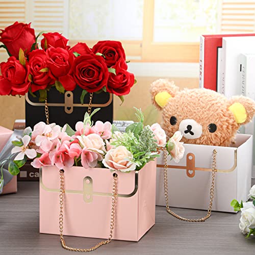Lincia 12 Pcs Mother's Day Pink White Black Flower Box Wedding Flower Paper Gift Bag Bouquet Boxes with Handle Boxes for A...