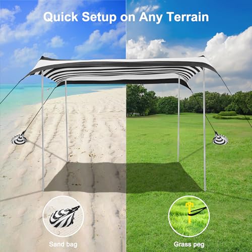 Beach Tent, Beach Canopy Sun Shade UPF 50+, Portable 10×10 FT Camping Sun Shelter with Sandbags, Poles, Ground Pegs and An...