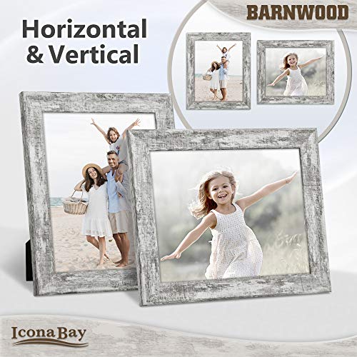 Icona Bay 8x10 Pony Gray Picture Frame, Country Rustic Style 8 x 10 Photo Frame, Table Top or Wall Mount, Barnwood Collection