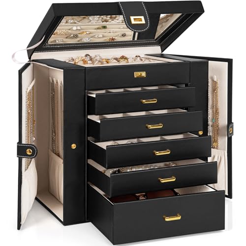 AKOZLIN Huge Jewelry Box Organizer Functional Extra Large Leather Jewelry Storage Case for Women Girls Ring Necklace Earri...