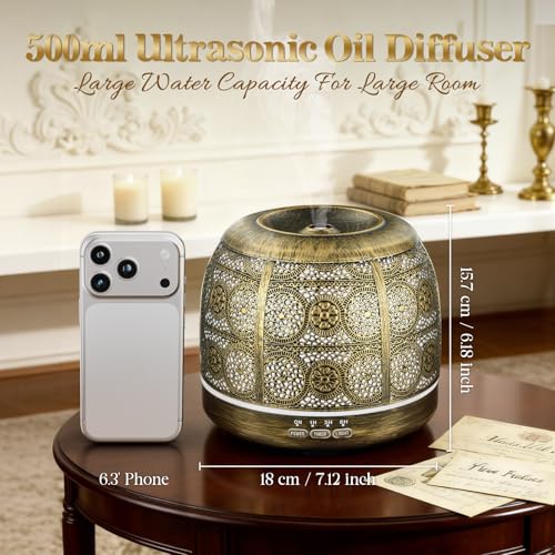ARVIDSSON Essential Oil Diffuser, 500ml Aromatherapy Diffuser for Home, Ultrasonic Diffusers for Essential Oils, Metal Oil...