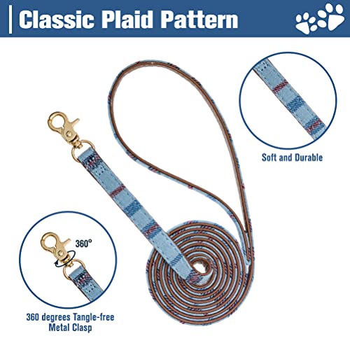 EXPAWLORER Puppy Collar and Leash Set - Embroidery Pawprints Plaid Dog Collar and Dog Leash Set, Bow Tie and Bandana Dog C...