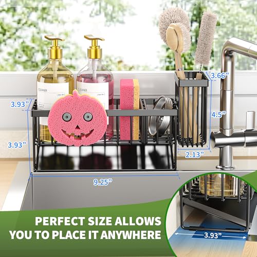 Sponge Holder for Kitchen Sink,Smiley Face Sink Caddy with Removable Brush Holder,Self-Draining Sponge Caddy for Sponge,So...