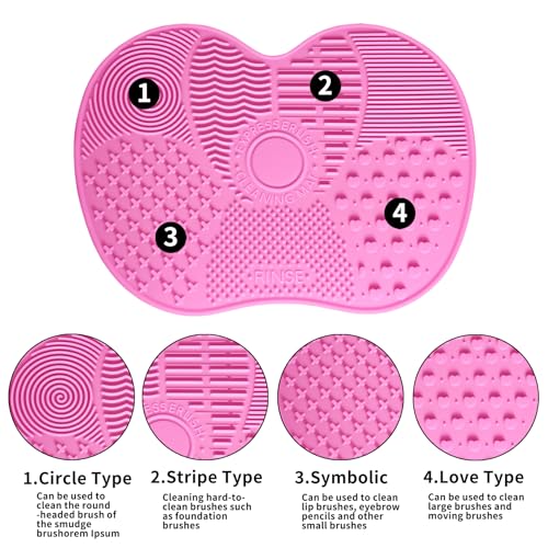 Silicone Makeup Brush Cleaner Mat, Makeup Brush Cleaning Mat, Silicone Apple Scrub Pad with Suction Cup, Make Up Brushes C...