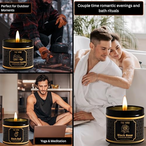 Candle Gift Set of 3 Black Oud|Cinnamon Vanilla|Black Rose Strong Scented Soy Candels Clean Non Toxic Velas Aromáticas Fav...