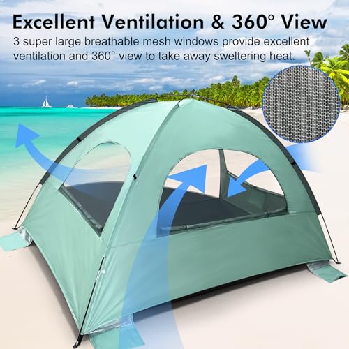 WhiteFang Beach Tent Anti-UV Portable Sun Shade Shelter for 3/4/6/8 Person, Extendable Floor with 3 Ventilating Mesh Windo...