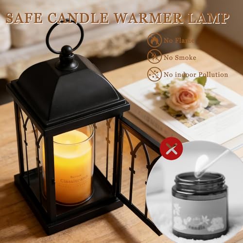 Candle Warmer Lamp with Timer,Dimmable Electric Large Candle Warmer Lantern for Jar Candles,Vintage Enclosed Candle Lamp W...