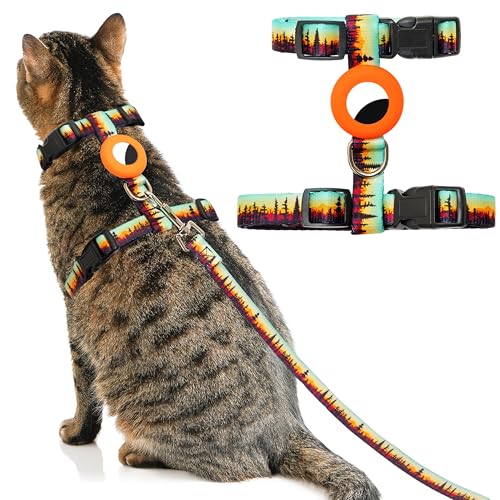 TUKOAW Cat Harness with Airtag Holder and Leash Set, Escape Proof Cat Harness for Walking Traveling Hiking Outdoor, Adjust...