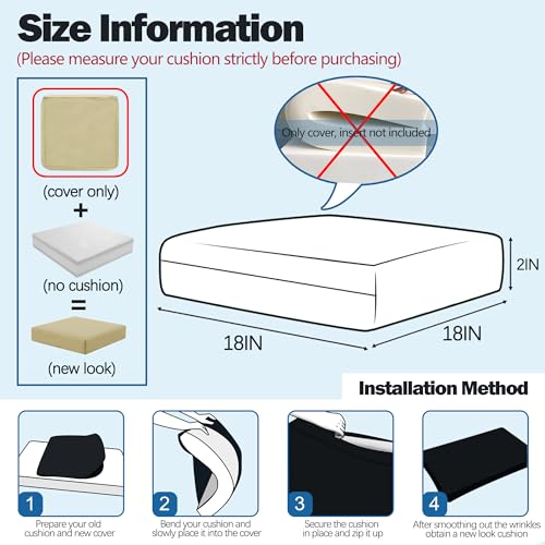 Sqodok Patio Cushion Covers 18x18 Waterproof Outdoor Cushion Covers Replacement 2Pack Patio Cushion Seat Slicovers with Ti...