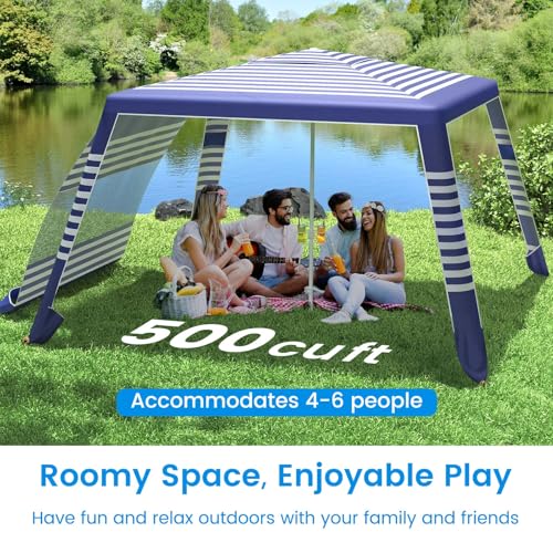 MoKo Beach Cabana, 8'×8' Large Beach Canopy with Side Wall, UPF 50+ Protection Easy Setup Beach Tent Sun Shelter, Adjustab...