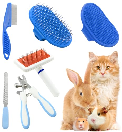 Crafterlife Pet Grooming Kit with Slicker Brush Bath Massage Glove Brush Pet Shedding Comb Nail Clipper Trimmer 6 Piece Se...