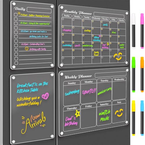 DIYMAG Magnetic Calendar for Refrigerator 4 PCS Dry Erase Whiteboard 15.2"x11.2" Magnet Fridge White Board Planning Acryli...