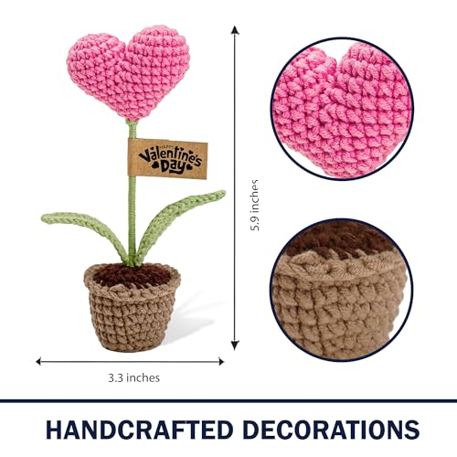 Mayvoro Handmade Crochet Heart Flower in Pot | Gifts for Mom, Mother Day Mom Gifts for Him Her, Valentines Day Card, Roman...