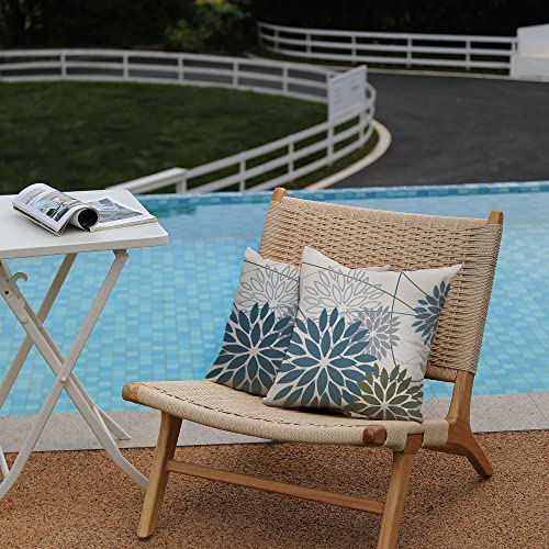 Blue Army Green Outdoor Pillow Covers Set of 2 18X18 Inch Teal Floral Elegant Polyester Flower Pillow Case Outdoor Waterpr...