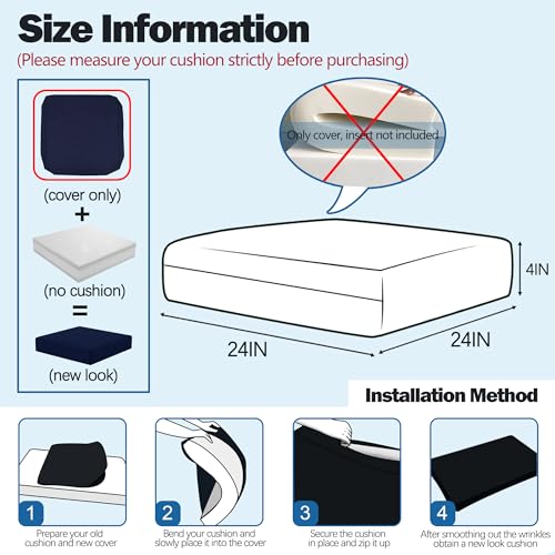 Sqodok Patio Cushion Covers 24x24 inch, Waterproof Outdoor Cushion Covers Replacement 4Pack Patio Cushion Slicovers for Se...