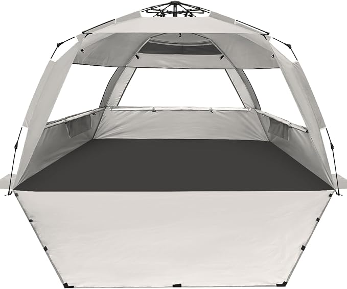 WhiteFang Deluxe Pop Up Beach Tent Sun Shade Shelter for 3-4/5-6 Person, UV Protection, Extendable Floor with 3 Ventilatin...