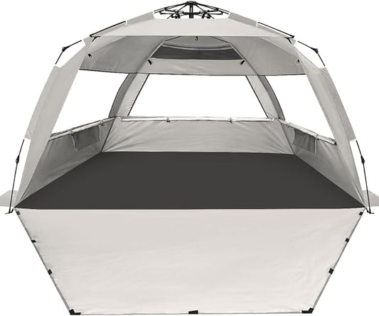 WhiteFang Deluxe Pop Up Beach Tent Sun Shade Shelter for 3-4/5-6 Person, UV Protection, Extendable Floor with 3 Ventilatin...