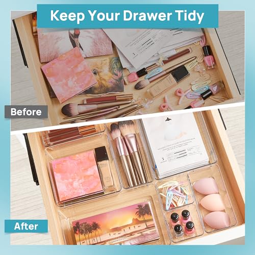 Vtopmart 25 PCS Clear Plastic Drawer Organizers Set, 4-Size Versatile Bathroom and Vanity Drawer Organizer Trays, Storage ...