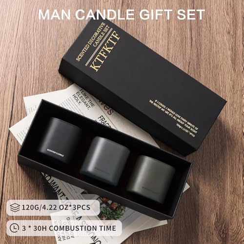 Men's Scented Candle Gift Set - 3 Pack Natural Soy Candles for Men,Teakwood, Sandalwood & Vanilla - Masculine Aromatherapy...