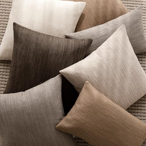 Foindtower Set of 2 Decorative Textured Burlap Linen Throw Pillow Covers Farmhouse Boho Cushion Cover Solid Accent Pillowc...