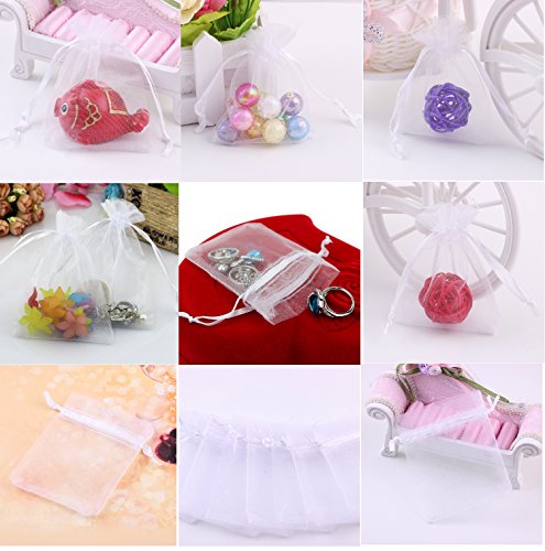Wudygirl 100 PCS 4x6 Inches Drawstring Organza Bag White Jewelry Pouches Baby Shower Party Wedding Favor Bags (White 100 p...