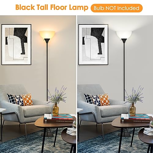 Coucrek Floor Lamp, LED Standing Lamps with White Plastic Shade, Black Modern Torchiere Floor Lamp, Tall Lamps for Living ...