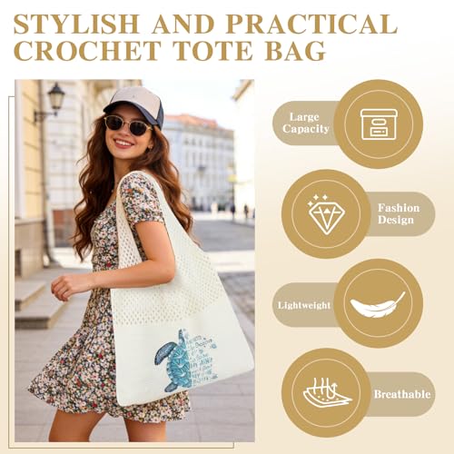 Crochet Beach Tote Bag, Aesthetic Mesh Tote Bag Hippie Bag Knit Bag, Summer Beach Bag for Women