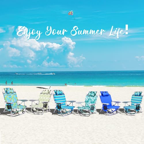 Canpsky Portable Beach Chair for Adults, Outdoor Camping Chair Lay Flat Folding Backpack Beach Reclining Chair with 5 Posi...