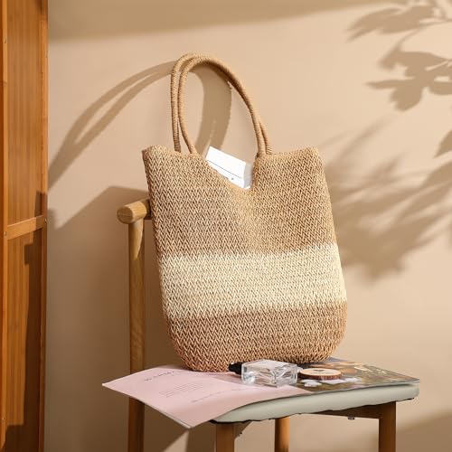 TOBEHIGHER Straw Beach Bags for Women - Summer Woven Tote Bag Shoulder Handbags, Large Beach Bag for Women for Holiday