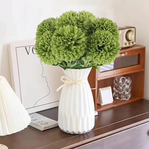 Hananona 12 Pcs Artificial Chrysanthemums Flowers Ball Flower, Fake Mums Flowers Green Silk Flowers for Home Decor Indoor ...