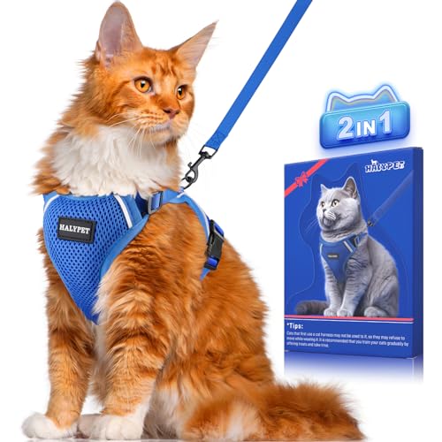 Halypet Cat Harness and Leash Set [ MAX Safety Third Generation ] Escape Proof Soft Adjustable Cat Leash Breathable Comfor...