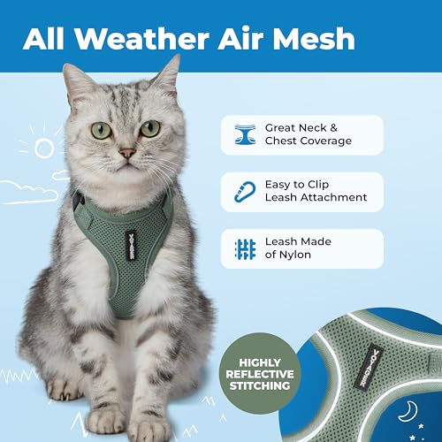 Voyager Escape-Proof Step-in Lock Cat Harness & 5ft Neoprene-Handle Leash Set All-Weather Mesh with Reflective Stitching f...