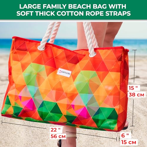 Beach Bag and Pool Bag Has Cooler Pocket, 7 Pockets Total, Zip Top. Family Size Waterproof Beach Tote