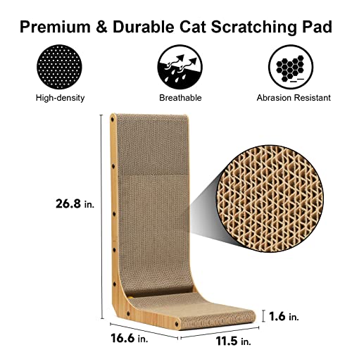 FUKUMARU Cat Scratcher, 26.8 Inch L Shape Cat Scratch Pad Wall Mounted, Cat Scratching Cardboard with Ball Toy for Indoor ...
