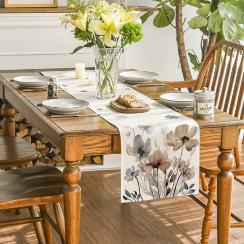 Artoid Mode Brown Poppy Floral Leaves Spring Table Runner, Seasonal Summer Kitchen Dining Table Decoration for Home Party ...