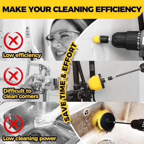 Holikme 40 Piece Drill Brush Attachment Set Scrub Pads Scouring Pads Power Scrubber Brush with Extend Long Attachment All ...