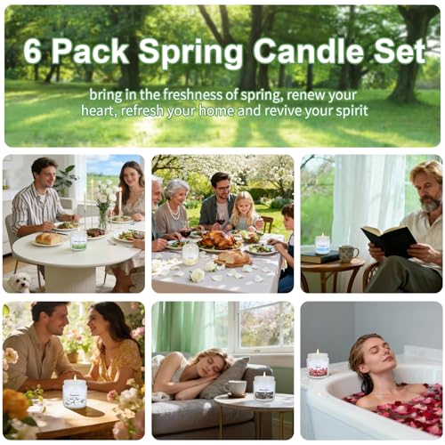 Aeraroma 6 Pack Spring Candles for Home Scented, Scented Candles for Women Men, 21oz Natural Soy Wax Candle, Aromatherapy ...