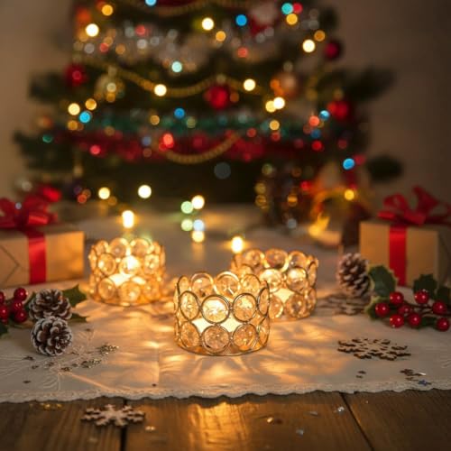 VINCIGANT Crystal Gold Votives Candle Holder Elegant Decorative Tealight Candle Holders for Weddings,Parties,Chirstmas,Gif...