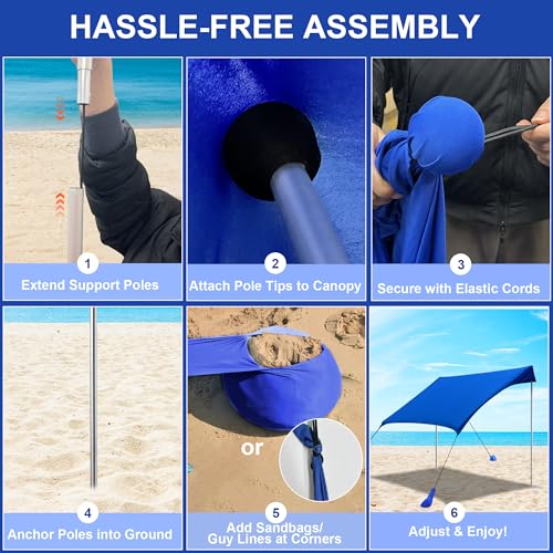 ERFEI Beach Tent Sun Shelter UPF50+ with Sandbags, Sand Shovel & Windproof Poles - Portable Pop Up Canopy for Beach, Campi...