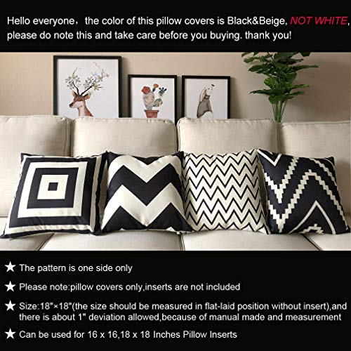 ULOVE LOVE YOURSELF Square Decorative Throw Pillows Cushion Covers Cotton Linen Black& Beige Stripes Modern Geometry Print...